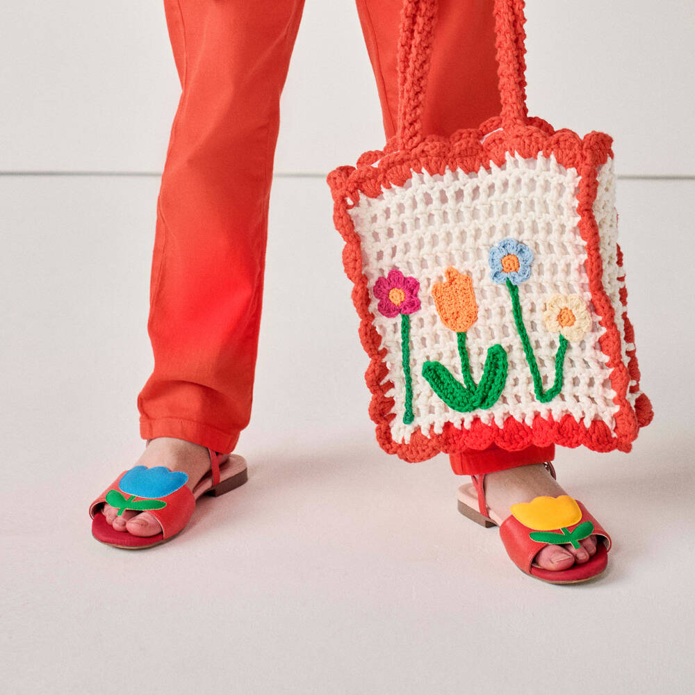 Stella McCartney Kids-Girls Red Faux Leather Sandals with Flower Motifs | Childrensalon Outlet