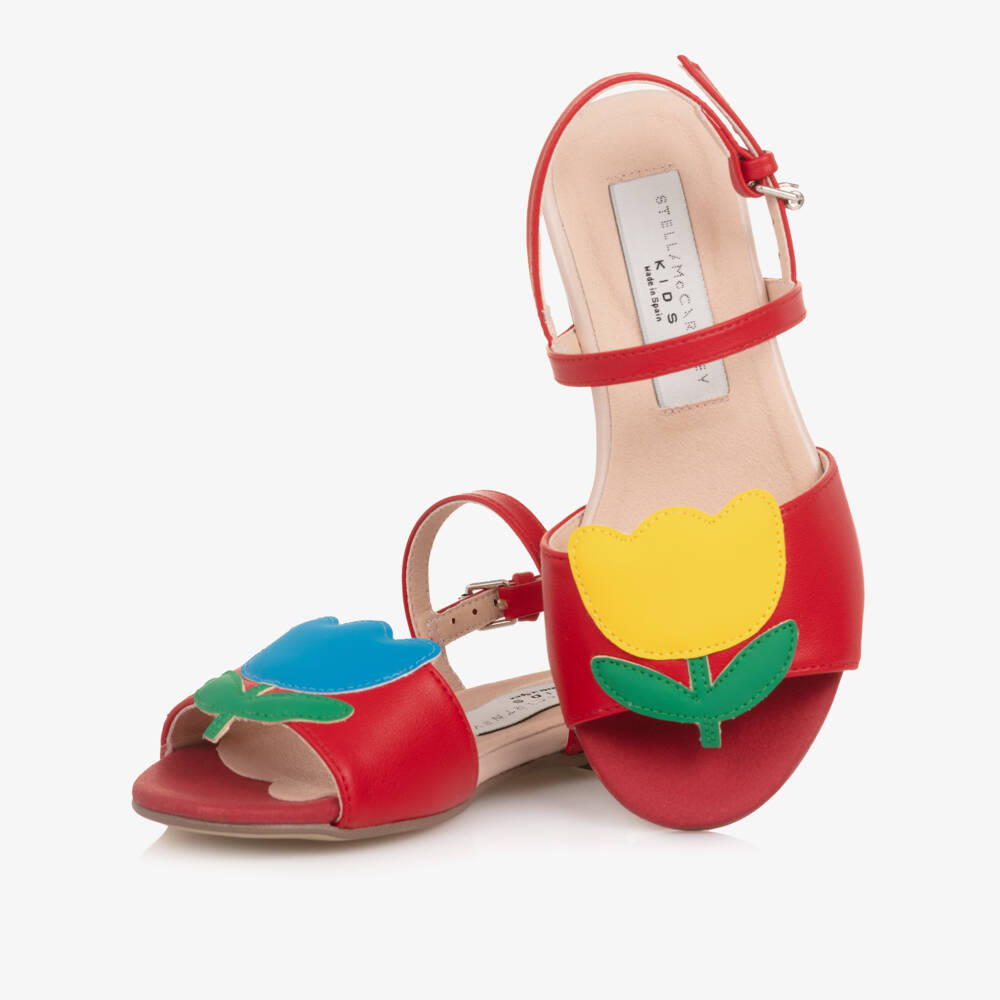 Stella McCartney Kids-Girls Red Faux Leather Sandals with Flower Motifs | Childrensalon Outlet