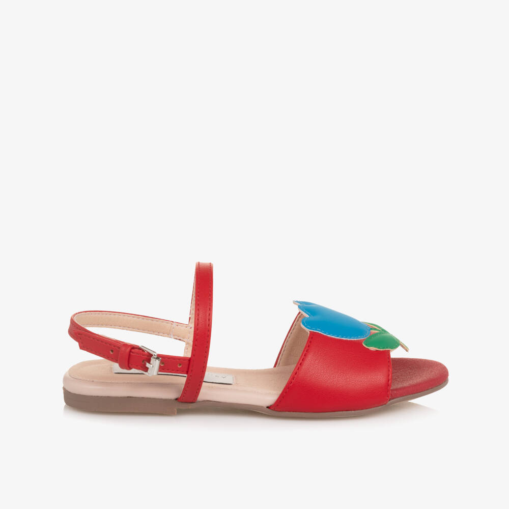Stella McCartney Kids-Girls Red Faux Leather Sandals with Flower Motifs | Childrensalon Outlet