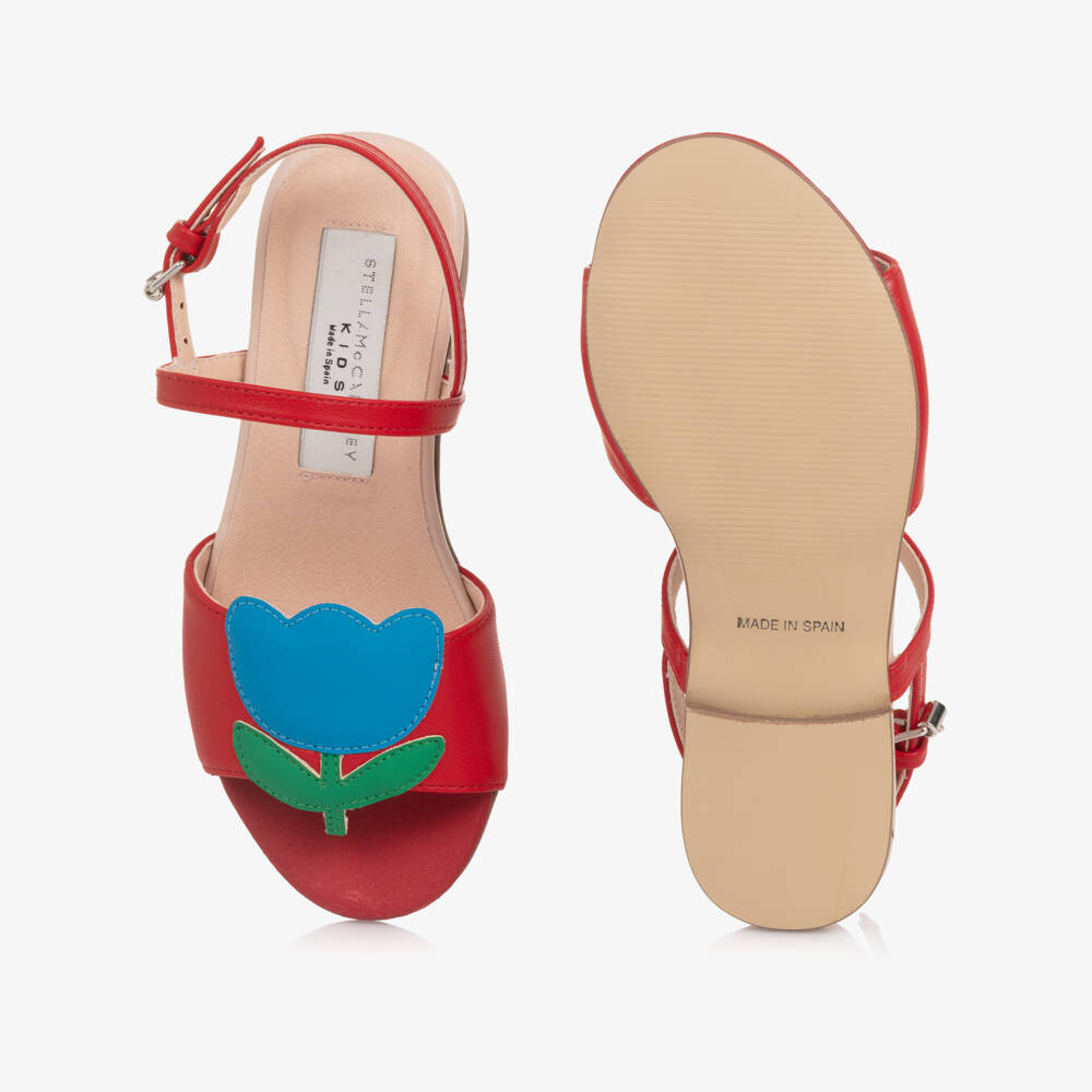 Stella McCartney Kids-Girls Red Faux Leather Sandals with Flower Motifs | Childrensalon Outlet