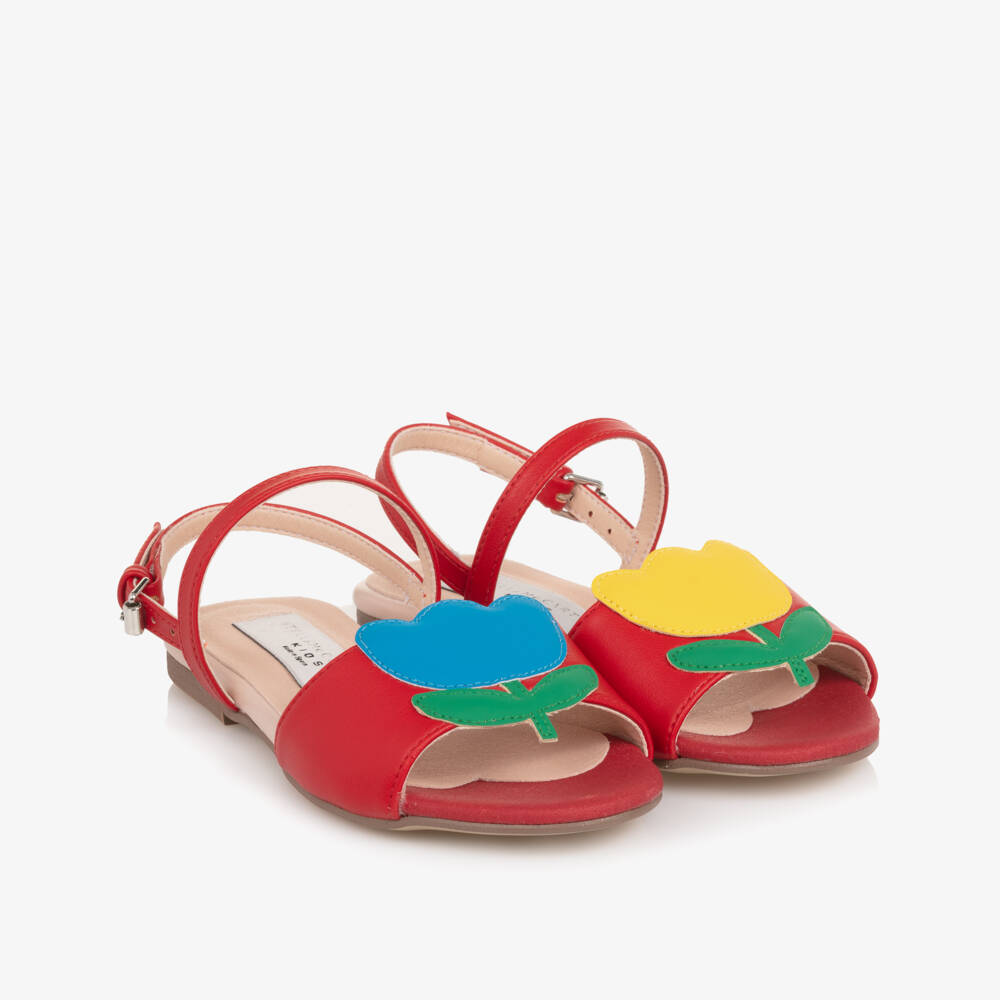 Stella McCartney Kids-Girls Red Faux Leather Sandals with Flower Motifs | Childrensalon Outlet