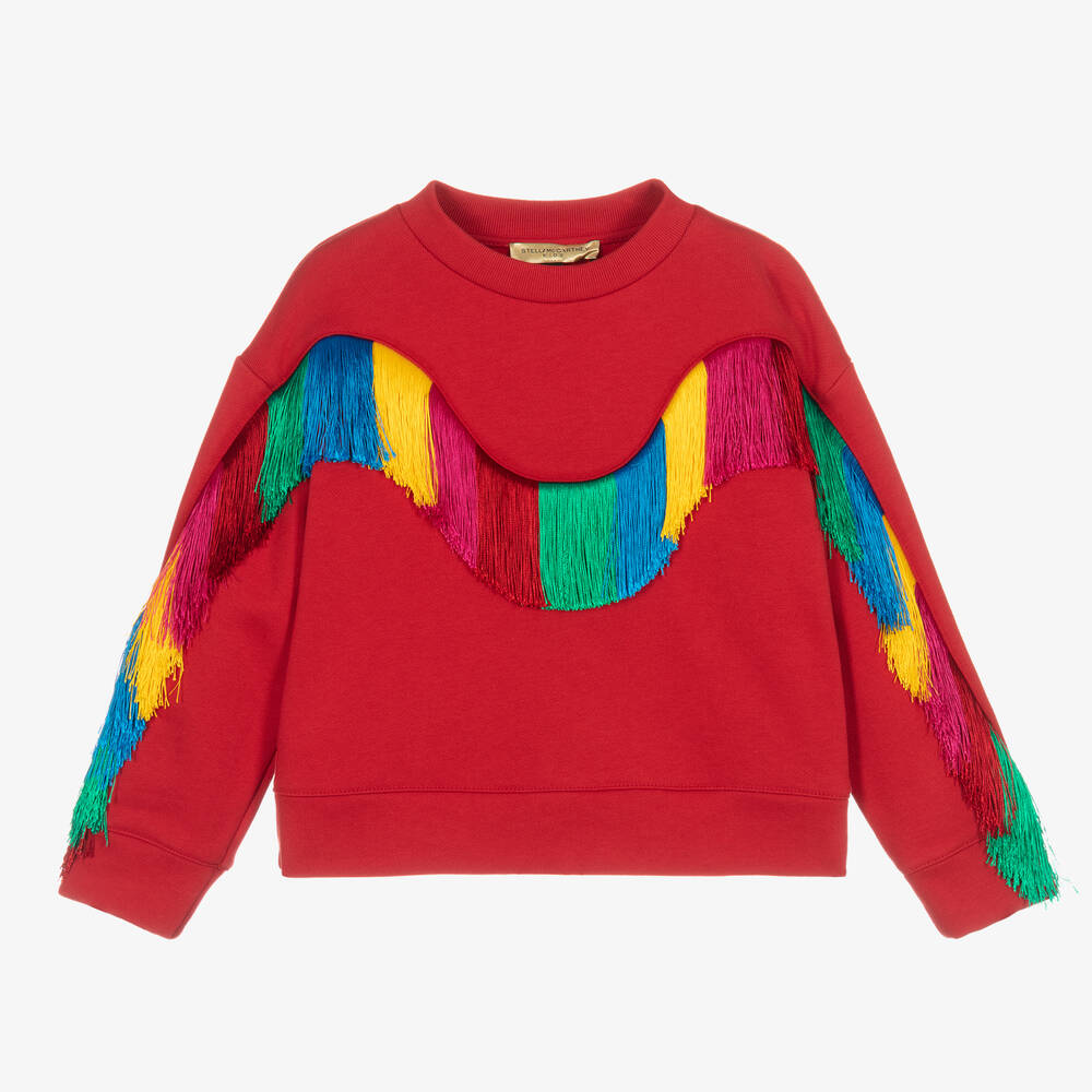 Girls Red Fringed Organic Cotton Sweatshirt