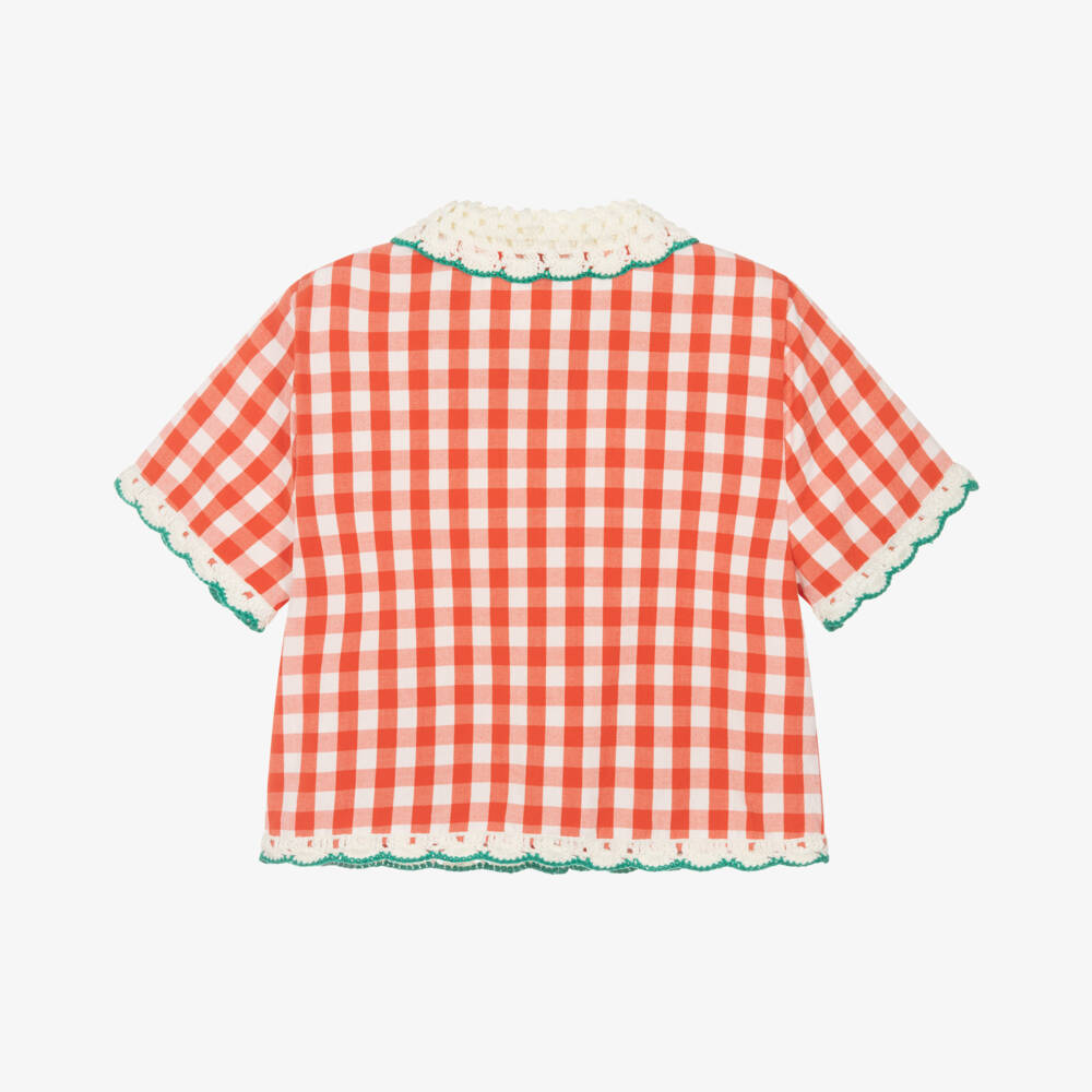 Stella McCartney Kids-Girls Red Gingham Strawberry Top | Childrensalon Outlet