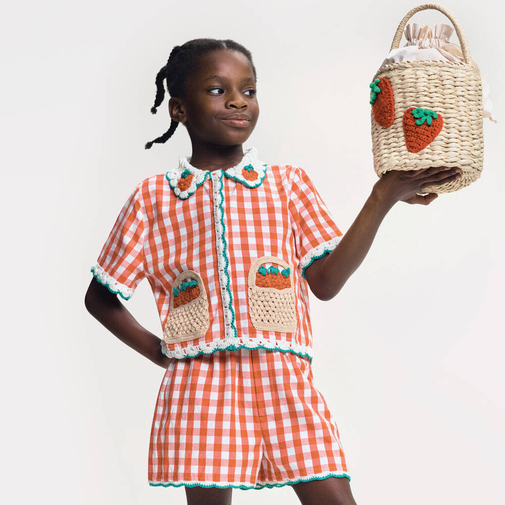 Stella McCartney Kids-Girls Red Gingham Strawberry Top | Childrensalon Outlet