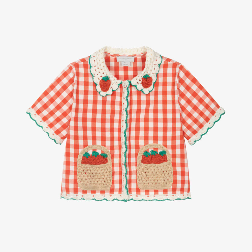 Stella McCartney Kids-Girls Red Gingham Strawberry Top | Childrensalon Outlet