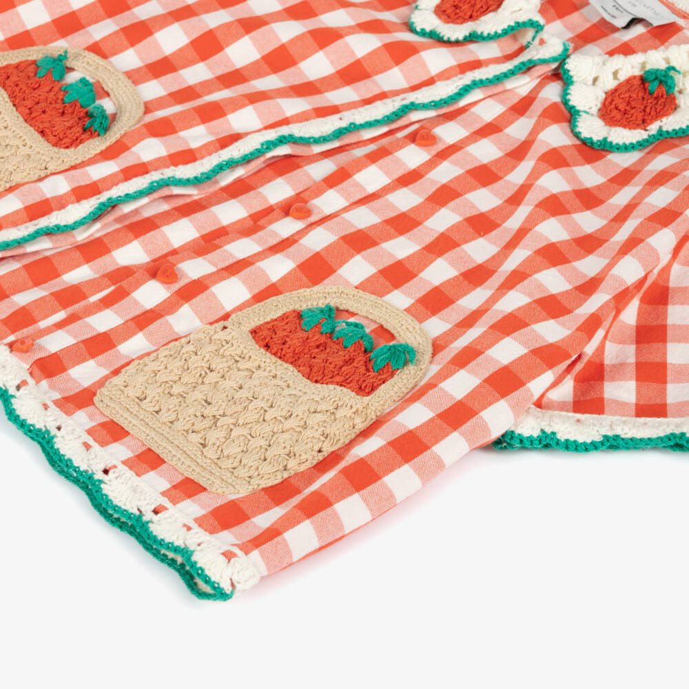 Stella McCartney Kids-Girls Red Gingham Strawberry Top | Childrensalon Outlet