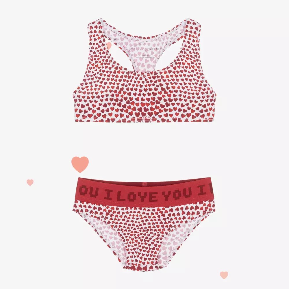 Stella McCartney Kids-Girls Red Heart Print Bikini (UPF50+) | Childrensalon Outlet