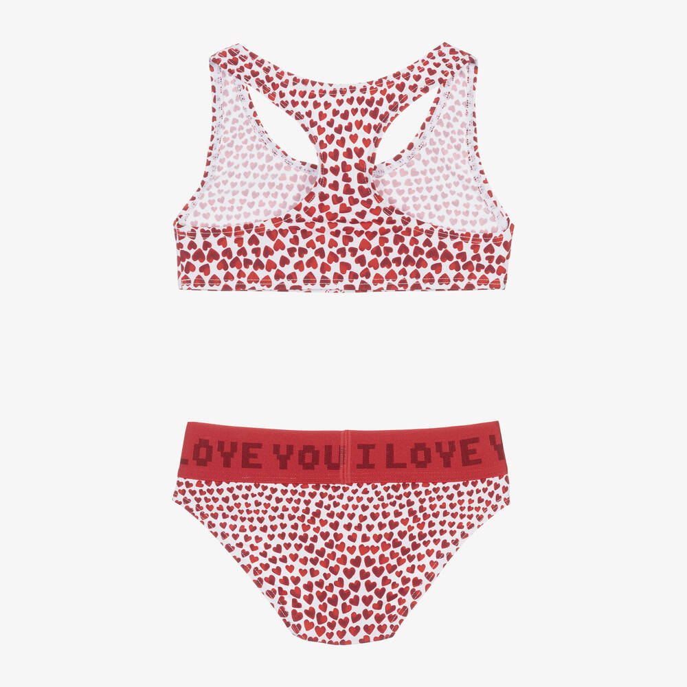 Stella McCartney Kids-Girls Red Heart Print Bikini (UPF50+) | Childrensalon Outlet