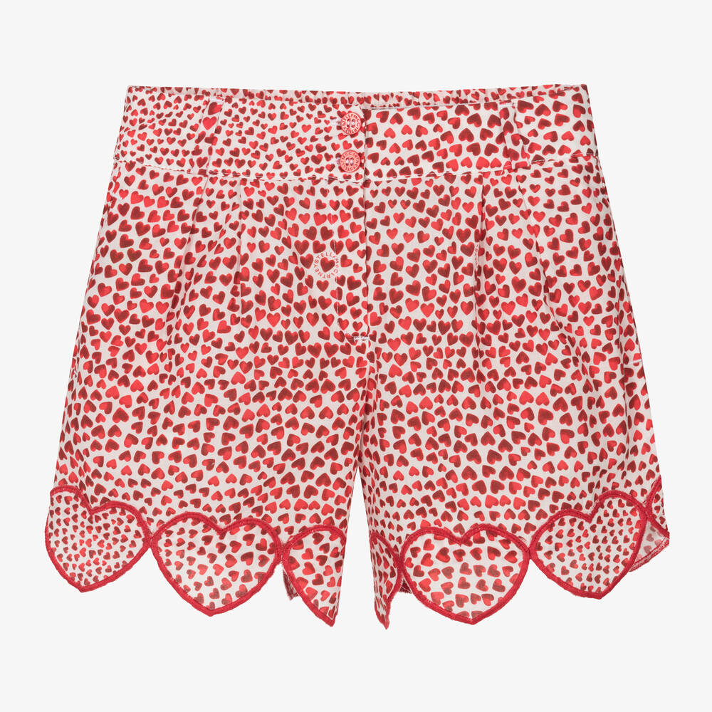 Stella McCartney Kids-Girls Red Heart Print Cotton Shorts | Childrensalon Outlet