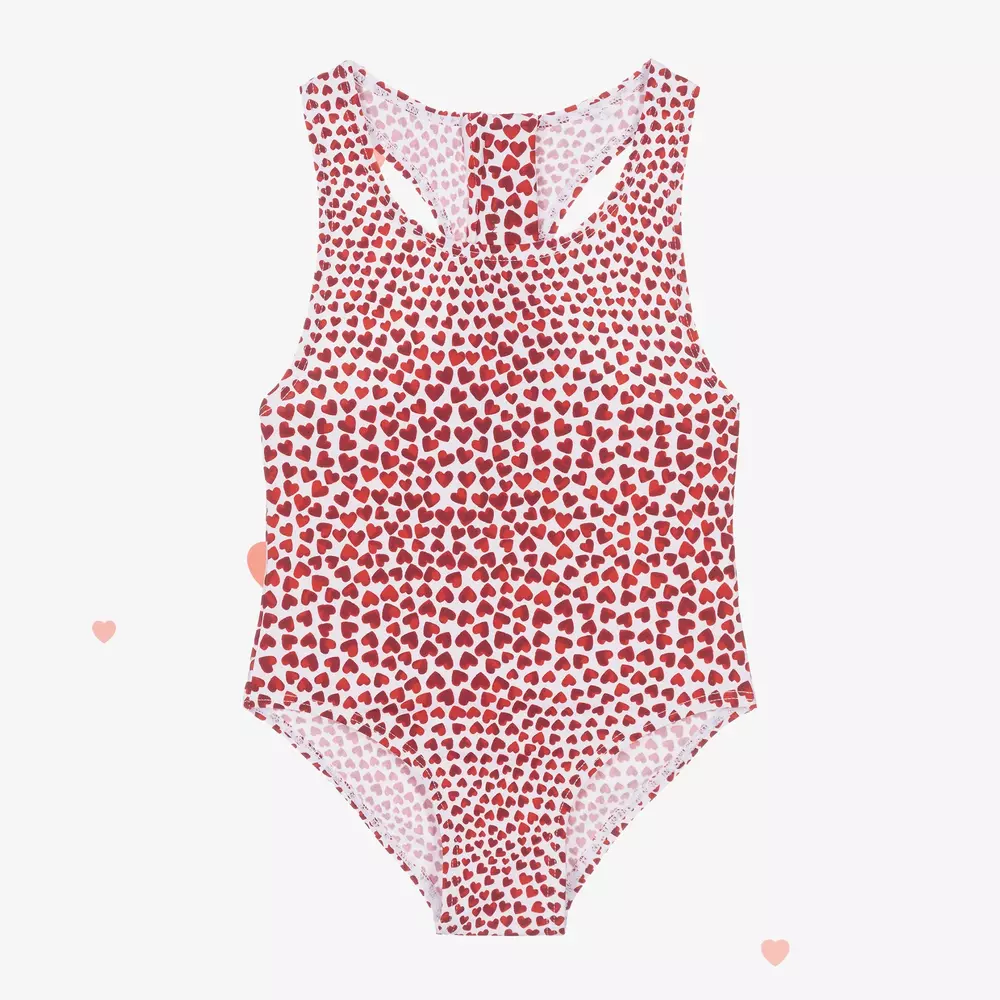 Stella McCartney Kids-مايو بطبعة قلوب لون أحمر للمراهقات (UPF50+) | Childrensalon Outlet