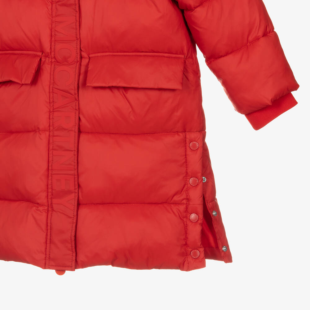 Stella McCartney Kids Girls Red Hooded Puffer Coat Childrensalon Outlet