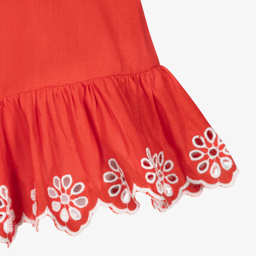 Stella McCartney Kids-Girls Red Linen & Cotton Broderie Anglaise Blouse | Childrensalon Outlet