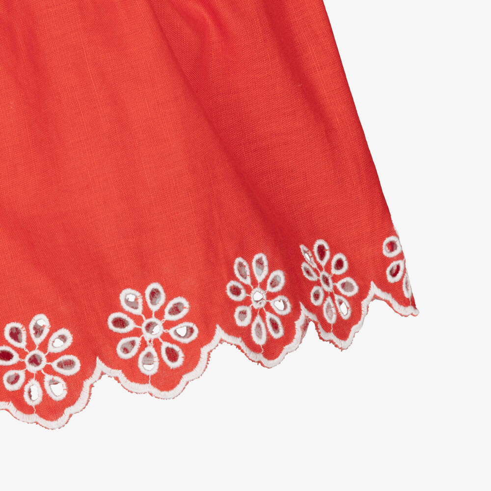 Stella McCartney Kids-Girls Red Linen & Cotton Broderie Anglaise Shorts | Childrensalon Outlet