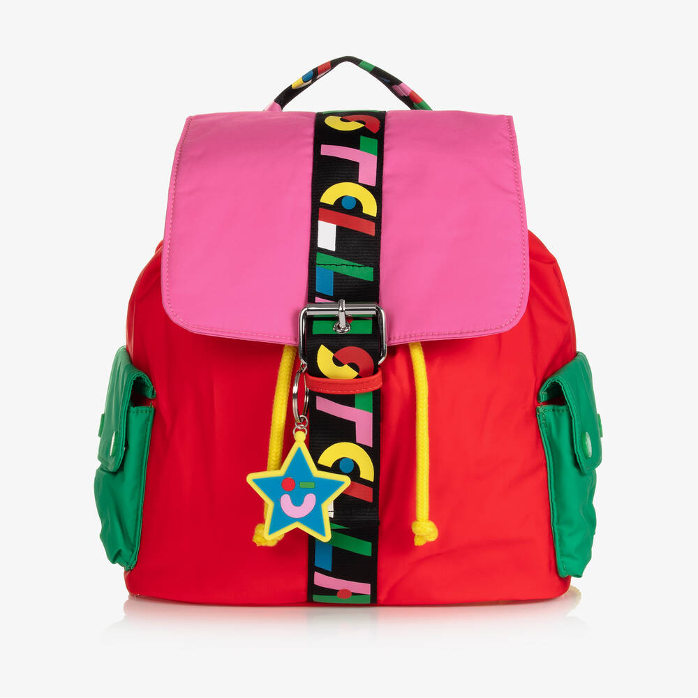 Stella McCartney Kids - حقيبة ظهر لون أحمر وزهري للبنات (23 سم) | Childrensalon