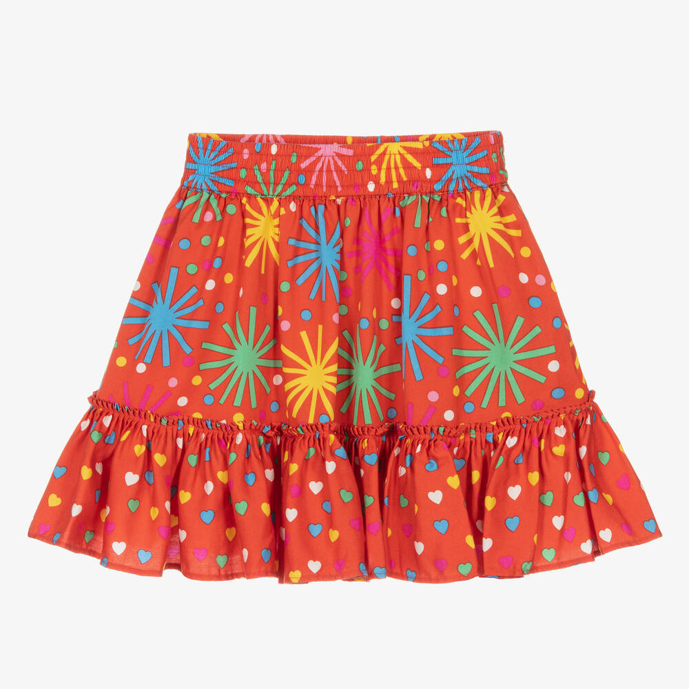 Stella McCartney Kids - Girls Red Lyocell Firework Print Skirt | Childrensalon