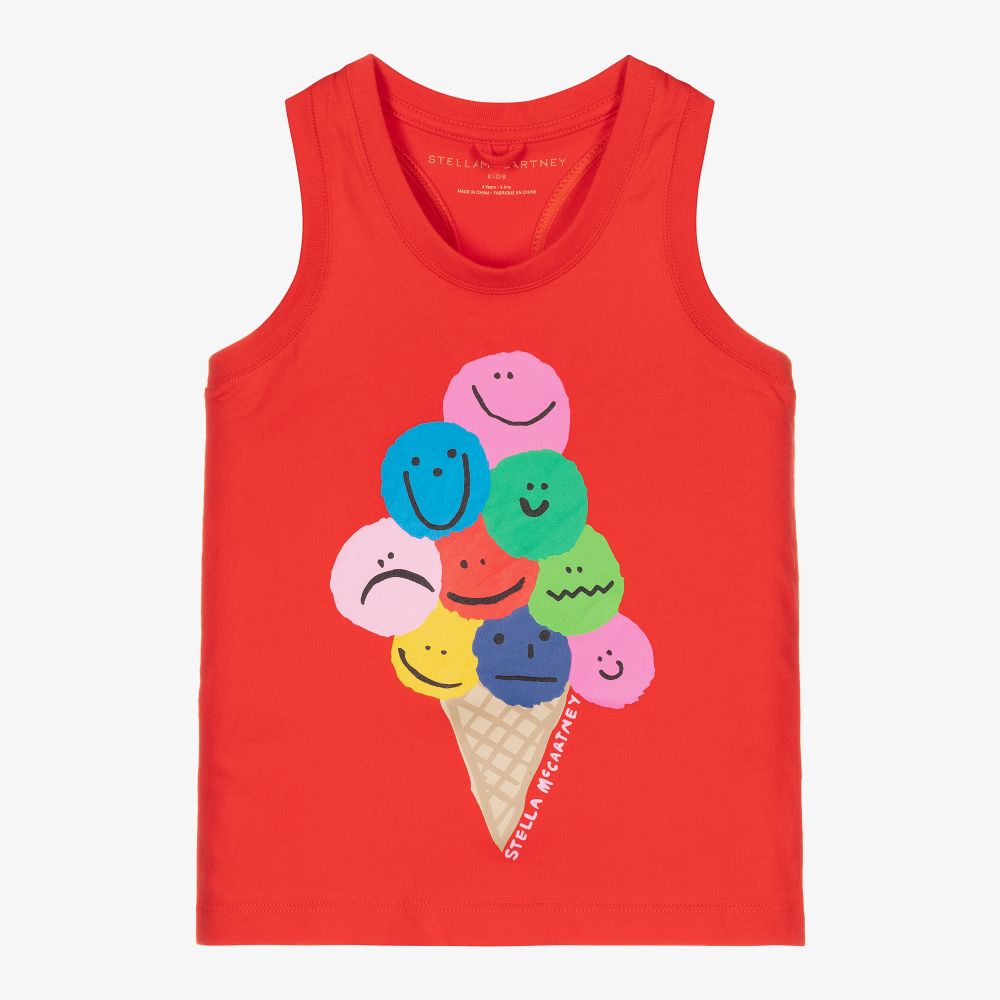 Stella McCartney Kids - Girls Red Organic Cotton Vest | Childrensalon