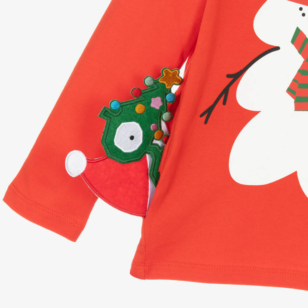Stella McCartney Kids-Girls Red Snowman Cotton Top | Childrensalon Outlet
