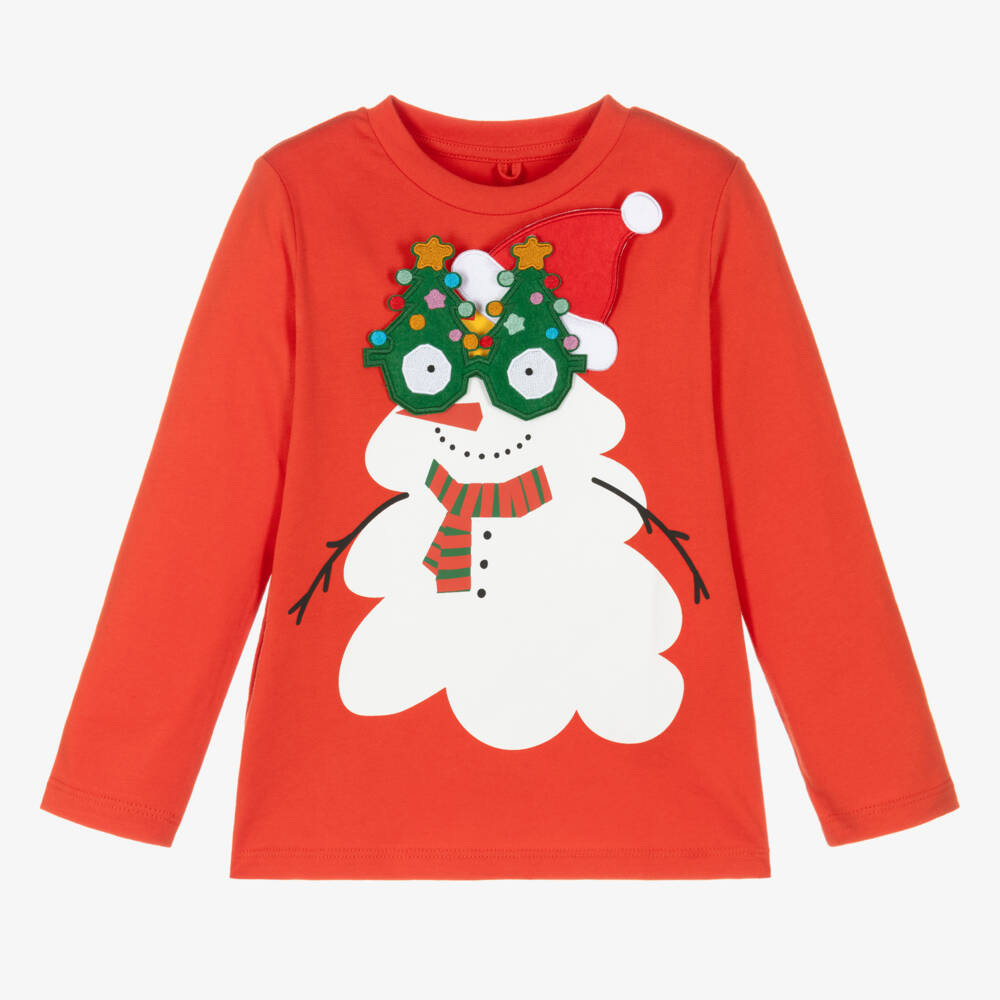 Stella McCartney Kids-توب بطبعة رجل الثلج قطن عضوي لون أحمر | Childrensalon Outlet