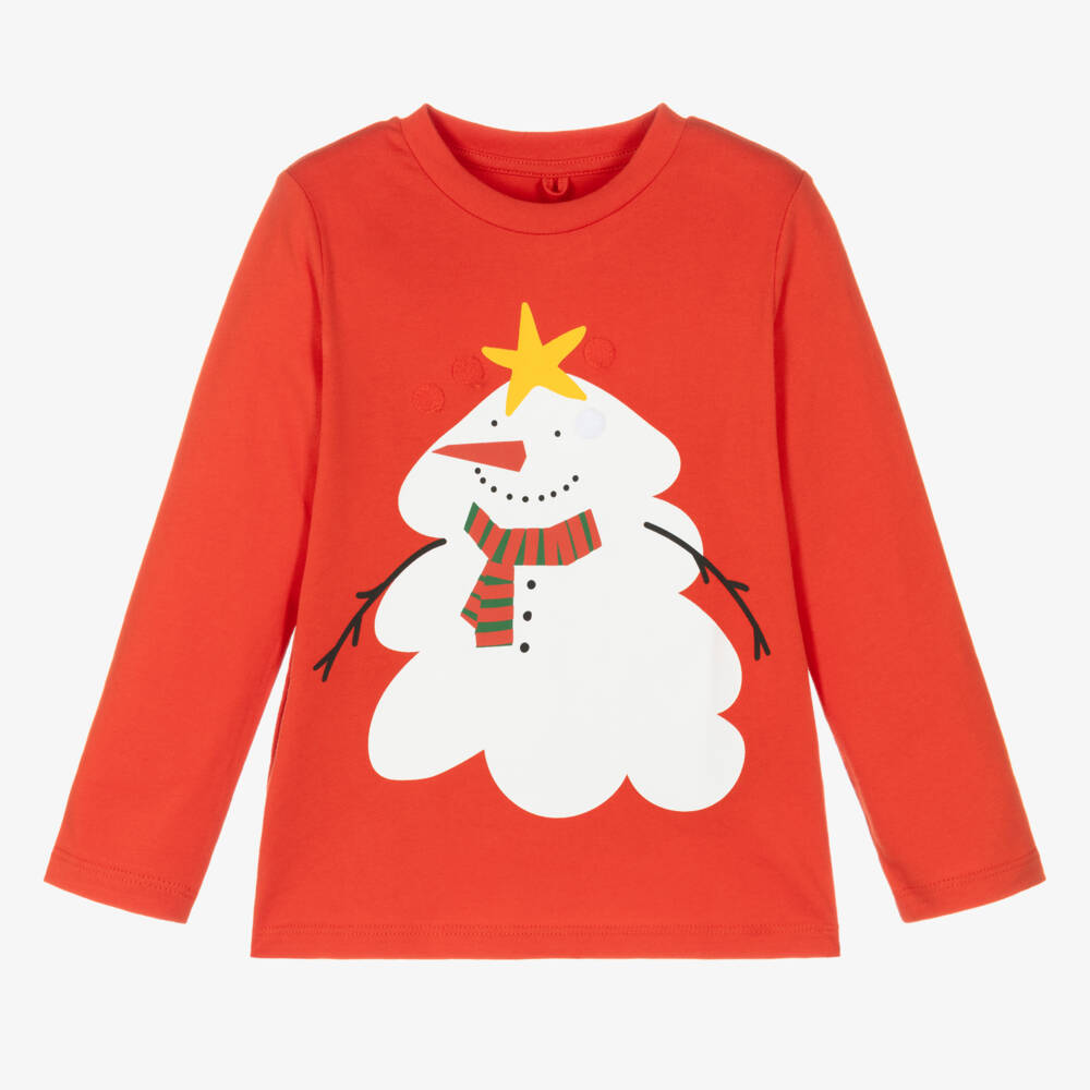 Stella McCartney Kids-Girls Red Snowman Cotton Top | Childrensalon Outlet