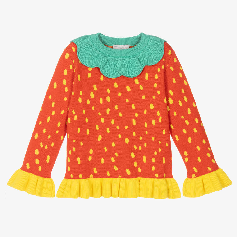Stella McCartney Kids-Girls Red Strawberry Knit Jumper | Childrensalon Outlet