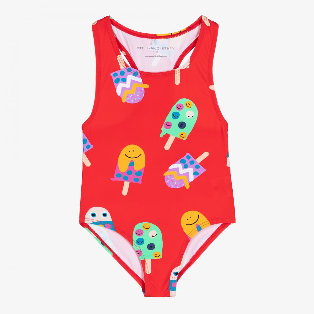 Stella McCartney Kids - Красный купальник для девочек (UPF50+) | Childrensalon