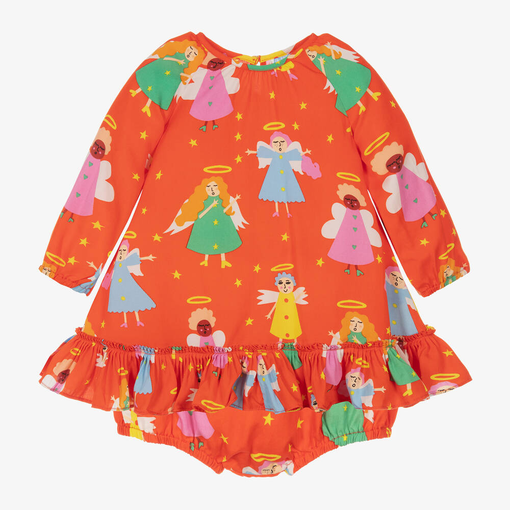 Stella McCartney Kids - Rotes Tencel-Kleid mit Engeln (M) | Childrensalon