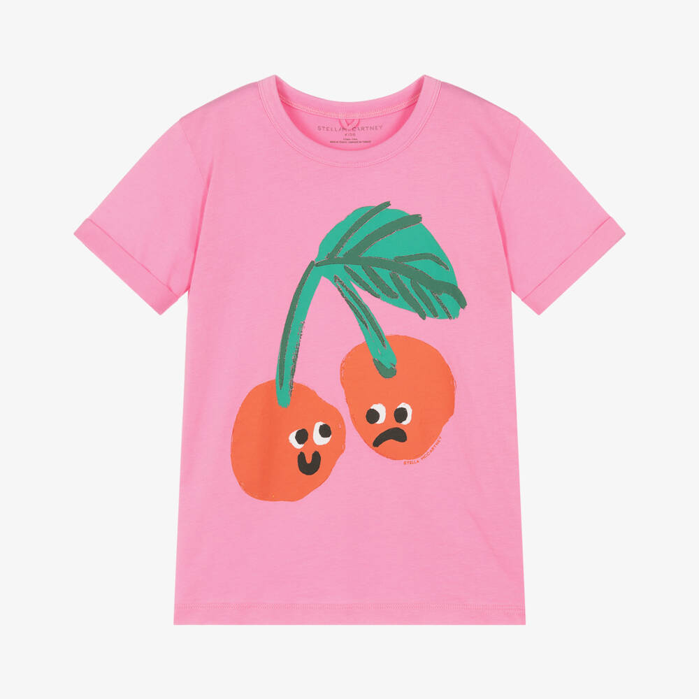 Stella McCartney Kids-تيشيرت قطن بناتي بلون الكرز الوردي | Childrensalon Outlet