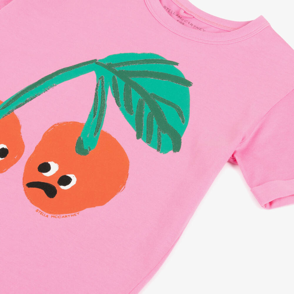 Stella McCartney Kids-Футболка из хлопка вишневого цвета для девочек | Childrensalon Outlet