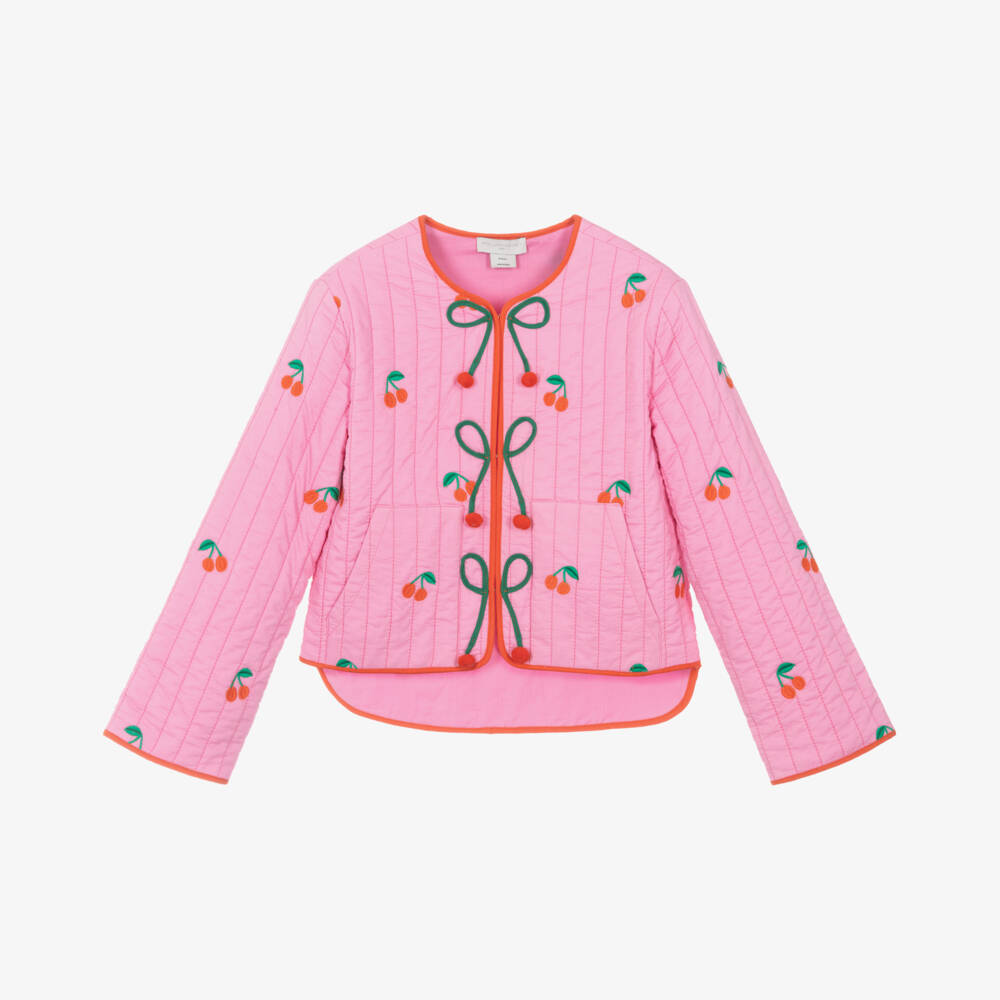 Stella McCartney Kids-معطف بناتي مطرز بالكرز الوردي | Childrensalon Outlet