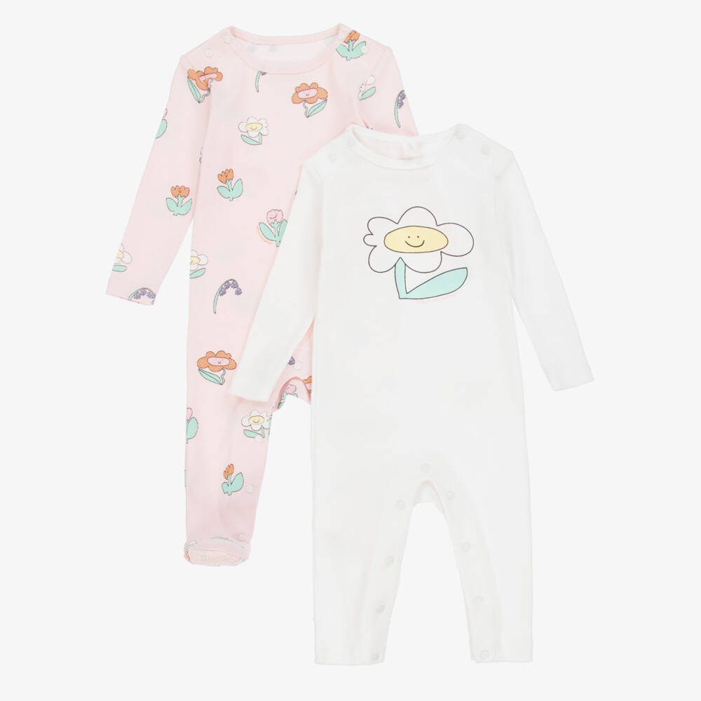 Stella McCartney Kids-Кремовый и розовый хлопковый комбинезон для девочек | Childrensalon Outlet
