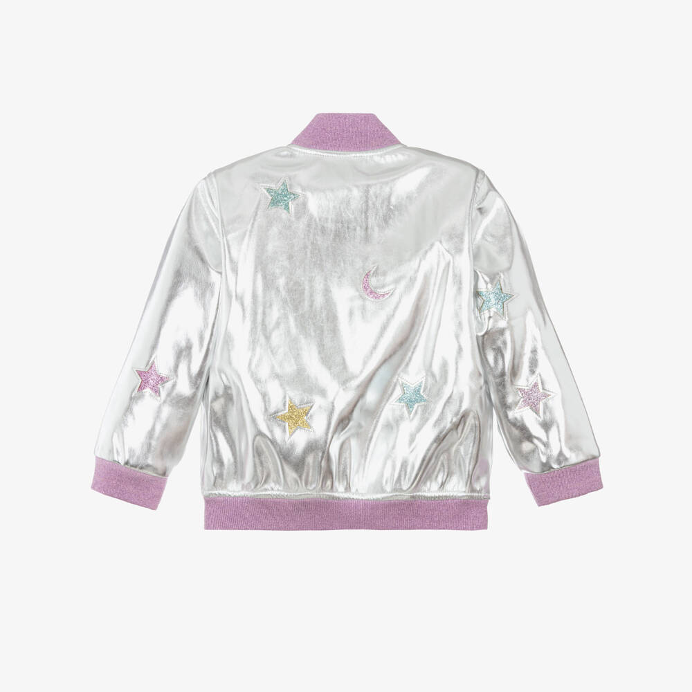 Stella McCartney Kids-Girls Silver Faux Leather Bomber Jacket | Childrensalon Outlet