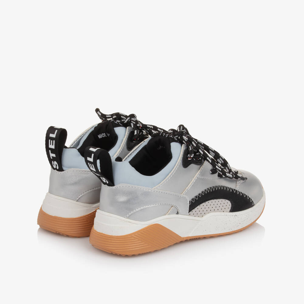 Stella McCartney Kids-Girls Silver Faux Leather Lace-Up Trainers | Childrensalon Outlet