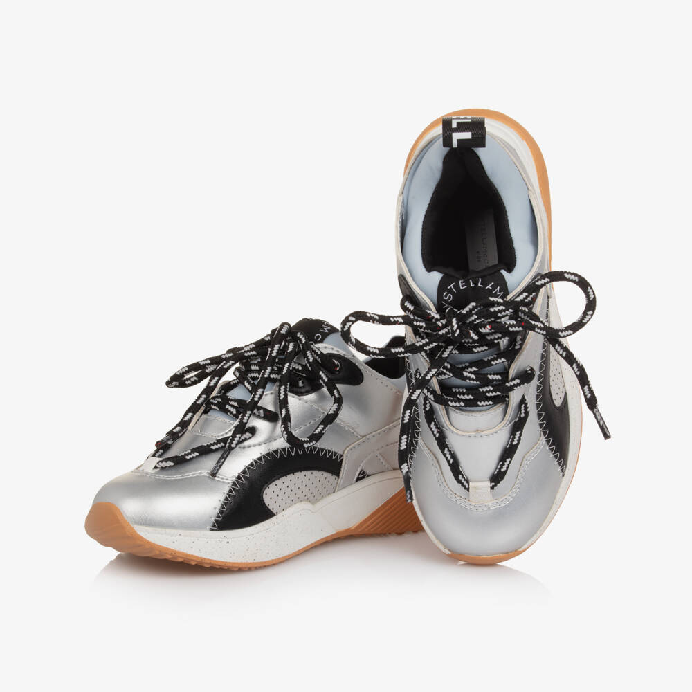 Stella McCartney Kids-Girls Silver Faux Leather Lace-Up Trainers | Childrensalon Outlet