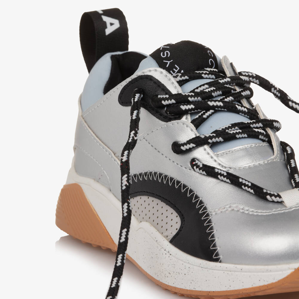 Stella McCartney Kids-Girls Silver Faux Leather Lace-Up Trainers | Childrensalon Outlet