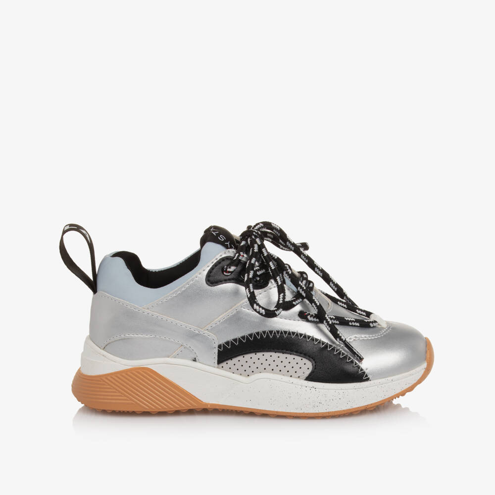 Stella McCartney Kids-Girls Silver Faux Leather Lace-Up Trainers | Childrensalon Outlet