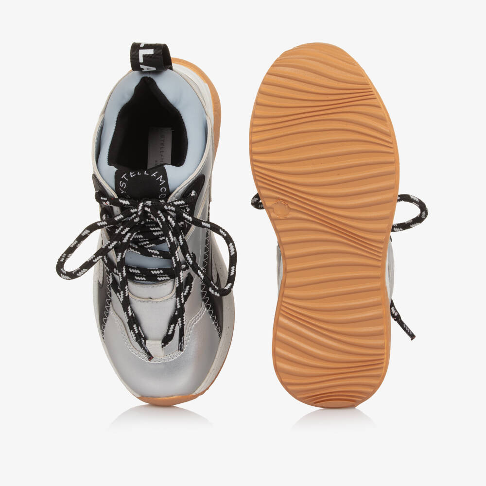 Stella McCartney Kids-Girls Silver Faux Leather Lace-Up Trainers | Childrensalon Outlet