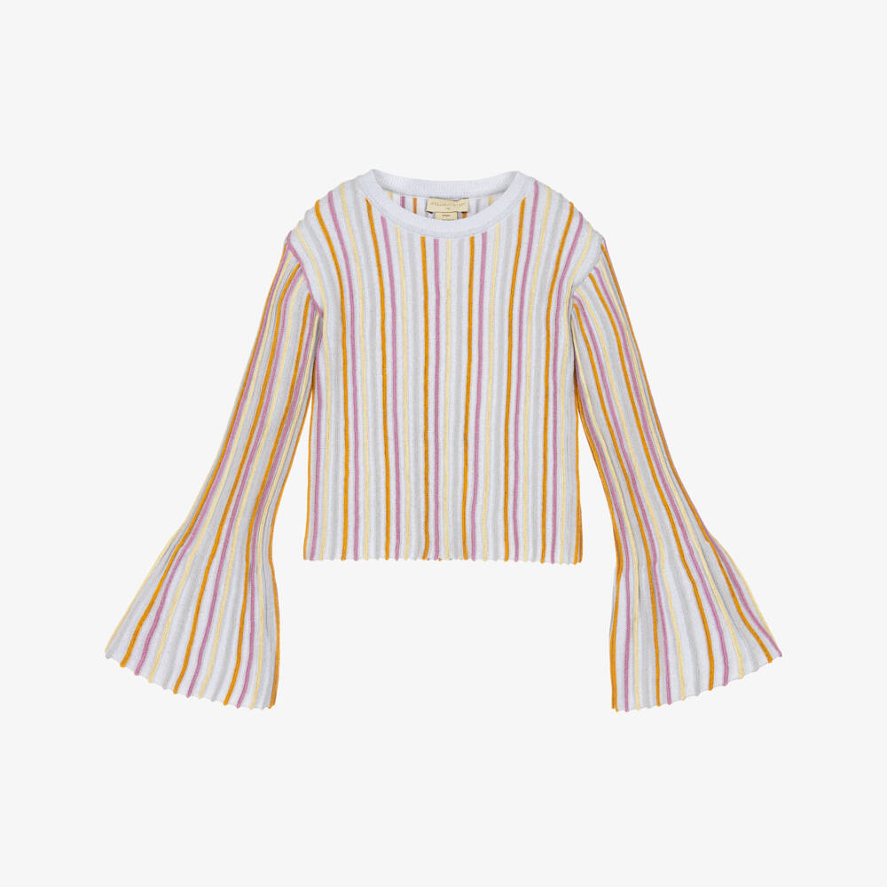 Stella McCartney Kids-كنزة فضية مخططة بألوان قوس قزح للبنات | Childrensalon Outlet