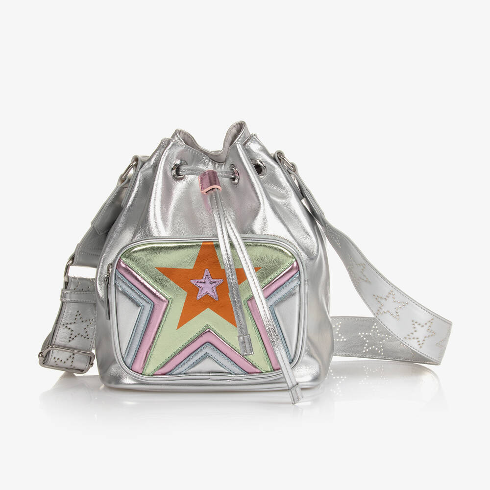 Girls Silver Star Bucket Bag 24cm