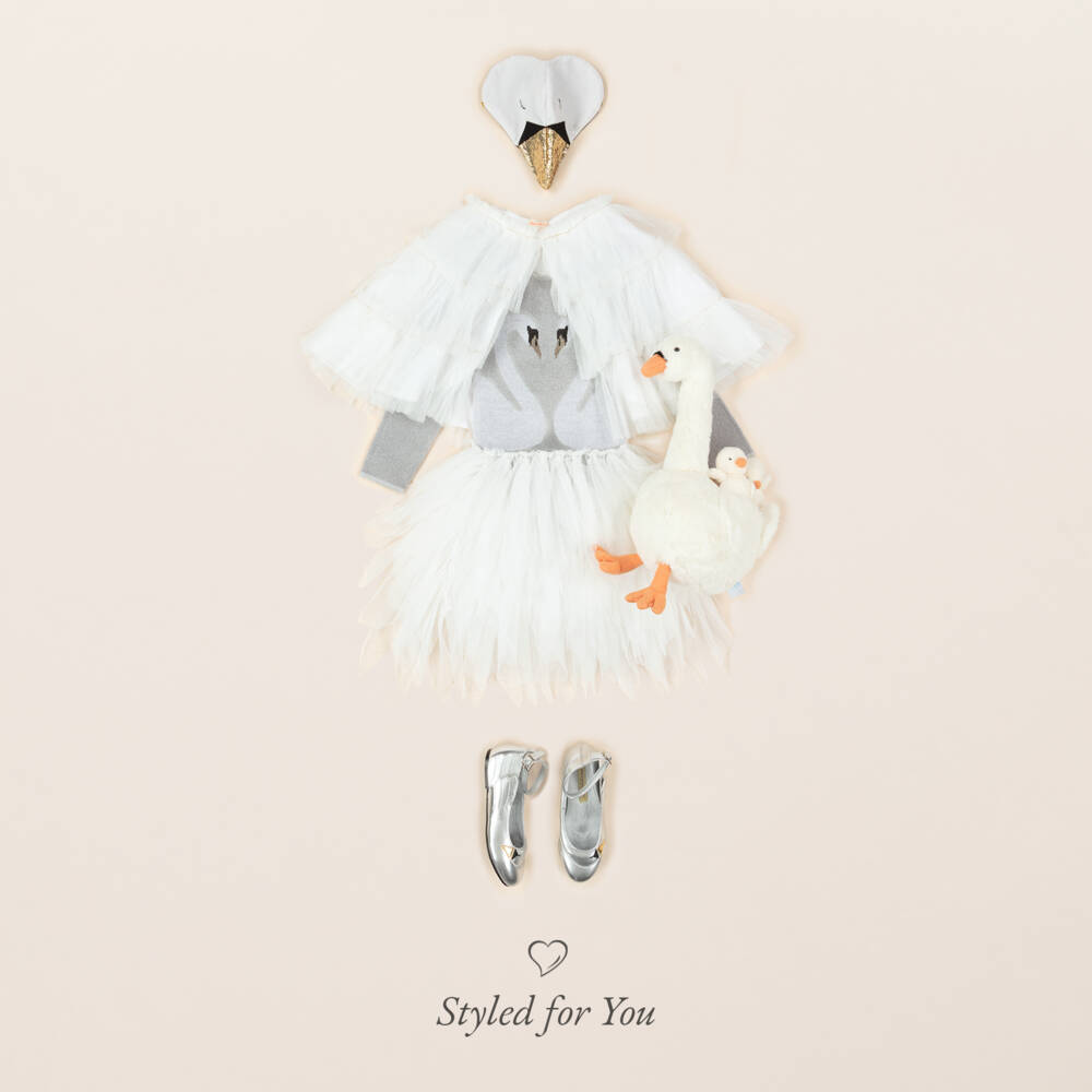 Stella McCartney Kids-Girls Silver Swan Dress with White Tulle | Childrensalon Outlet