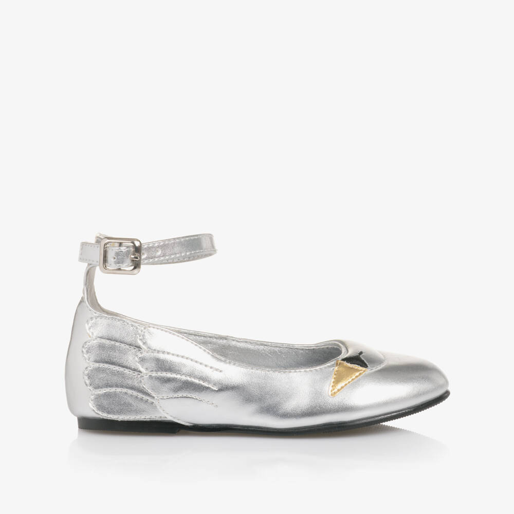 Stella McCartney Kids-Girls Silver Swan Faux Leather Ballerinas | Childrensalon Outlet