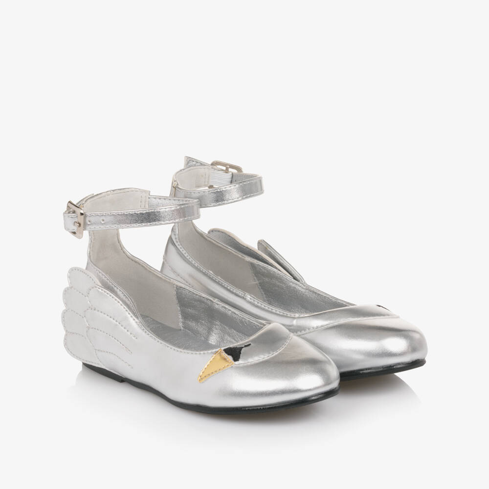 Stella McCartney Kids-Girls Silver Swan Faux Leather Ballerinas | Childrensalon Outlet