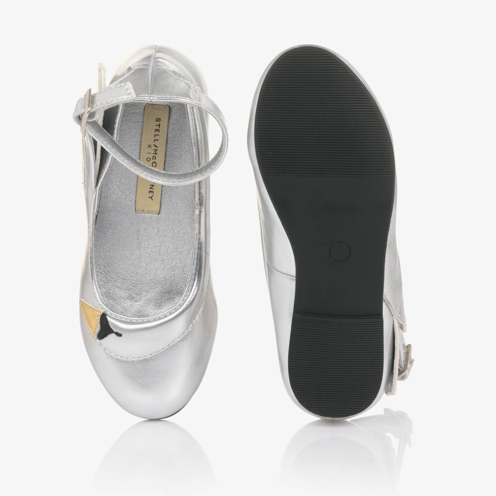 Stella McCartney Kids-Girls Silver Swan Faux Leather Ballerinas | Childrensalon Outlet