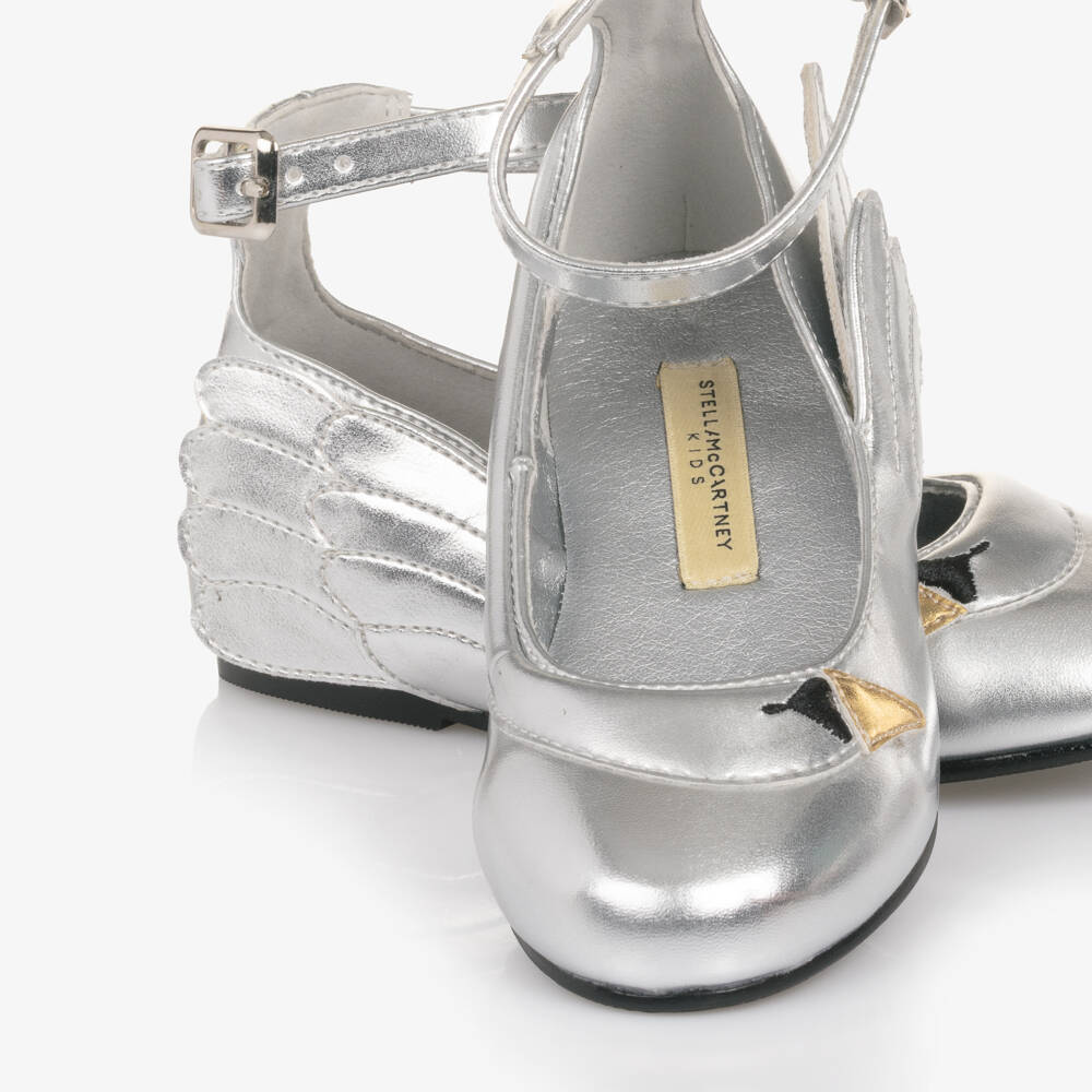 Stella McCartney Kids-Girls Silver Swan Faux Leather Ballerinas | Childrensalon Outlet