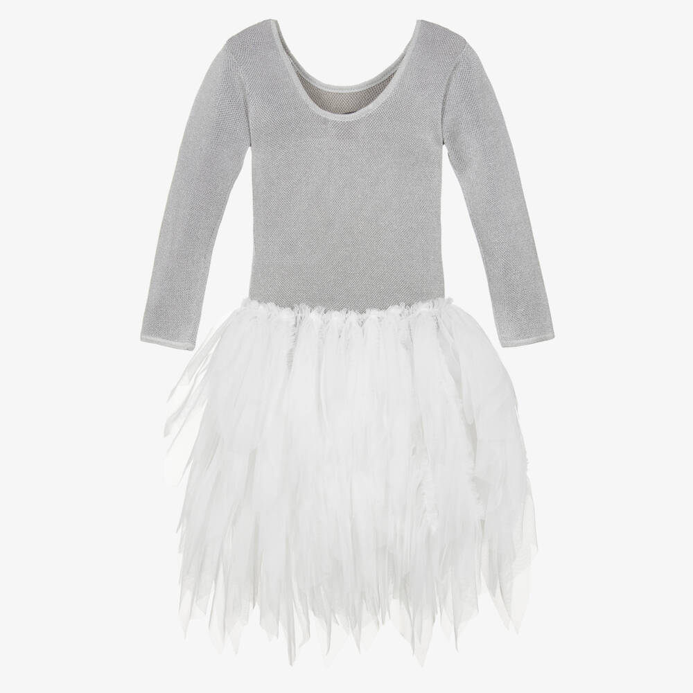 Stella McCartney Kids-Girls Silver Swan Tulle Dress | Childrensalon Outlet