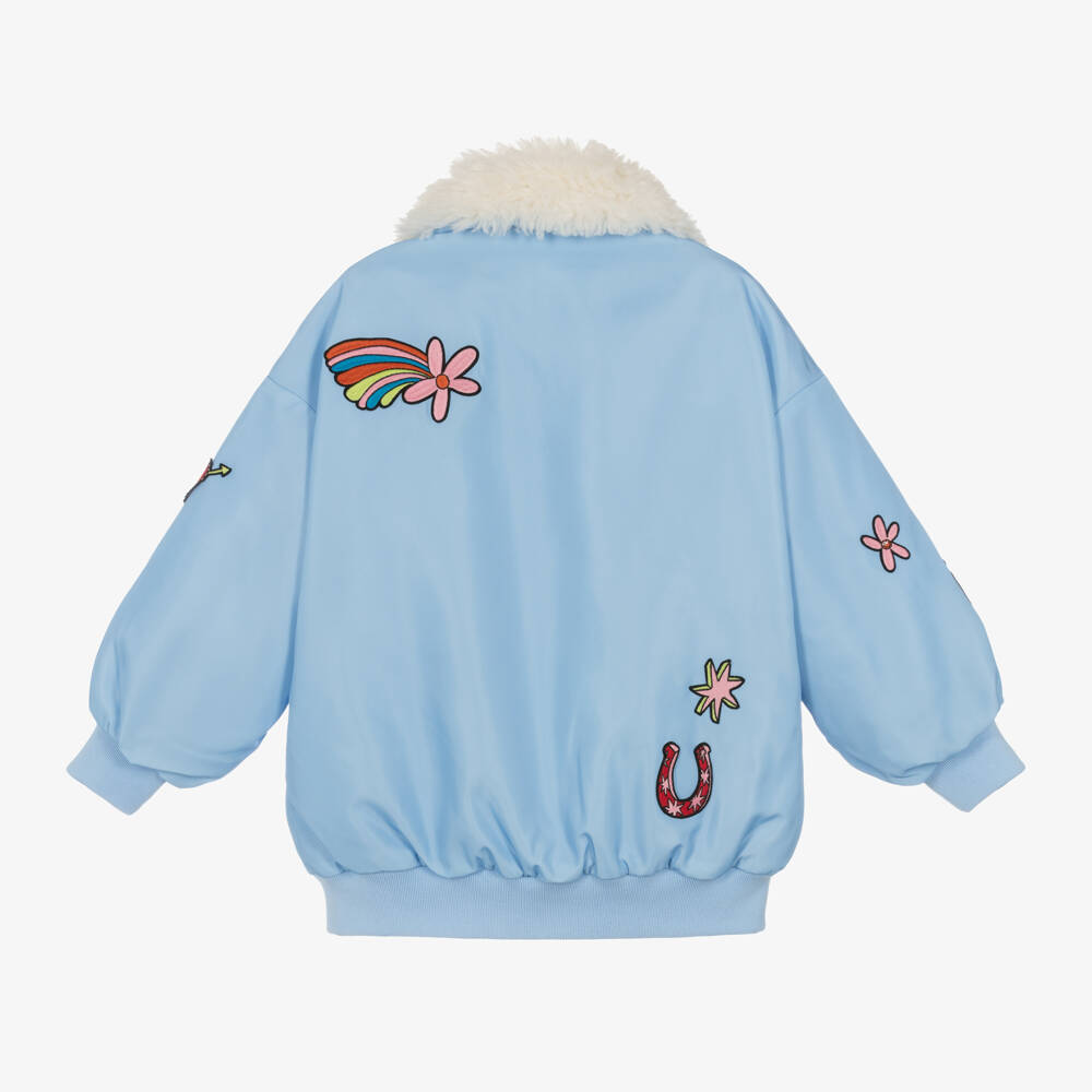 Stella McCartney Kids-Girls Sky Blue Faux Fur Jacket | Childrensalon Outlet