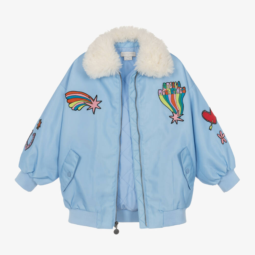 Stella McCartney Kids-Girls Sky Blue Faux Fur Jacket | Childrensalon Outlet