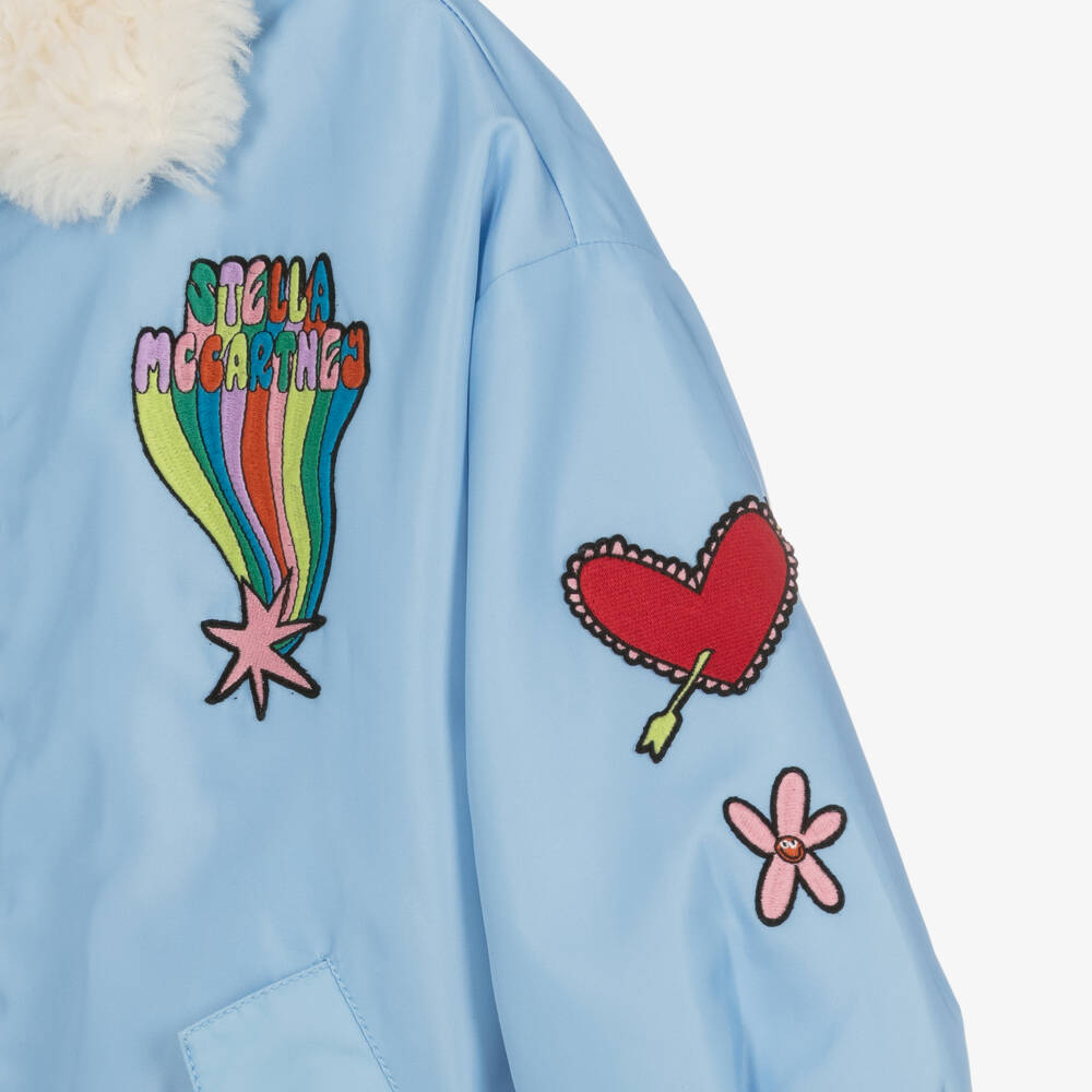Stella McCartney Kids-Girls Sky Blue Faux Fur Jacket | Childrensalon Outlet
