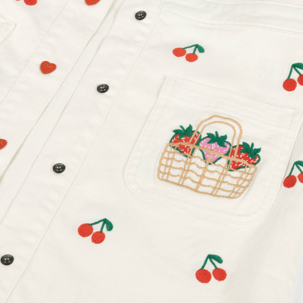 Stella McCartney Kids-Girls Soft Denim Cherry Pinafore | Childrensalon Outlet