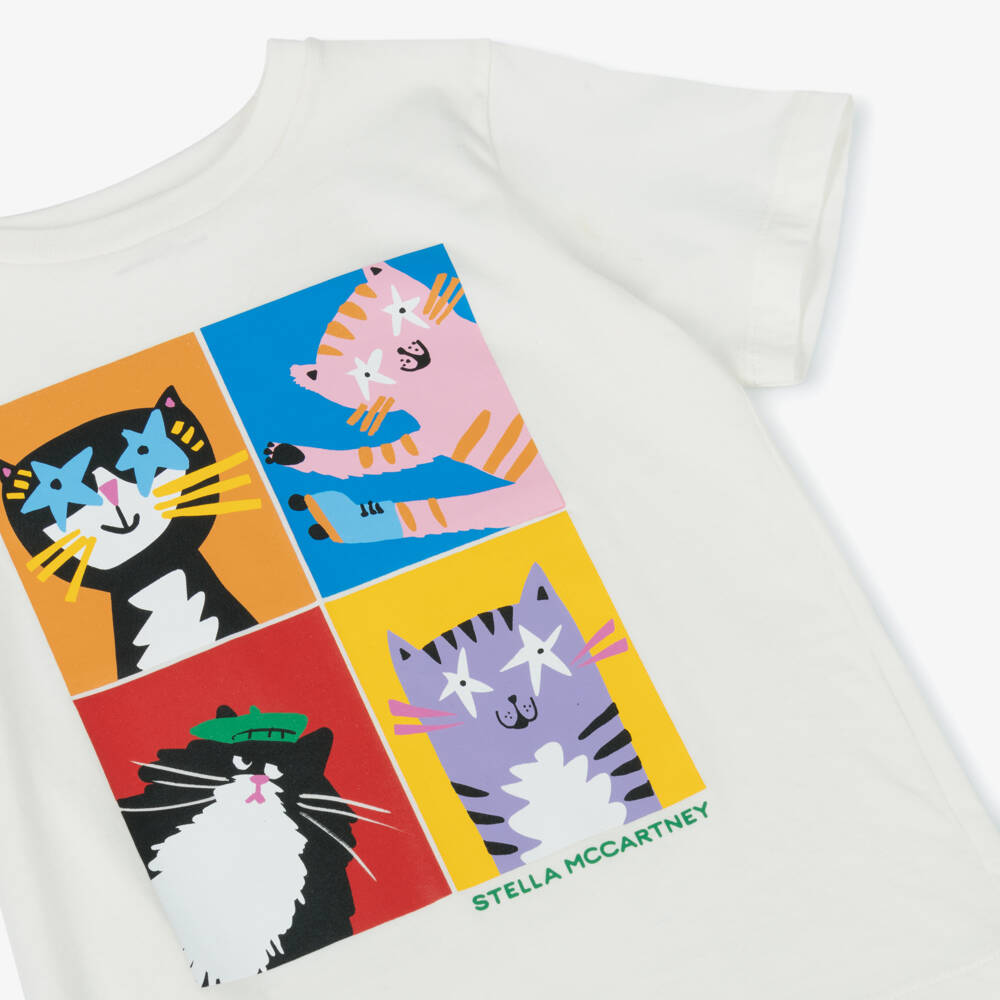 Stella McCartney Kids-Girls Soft Ivory Cat Tee | Childrensalon Outlet