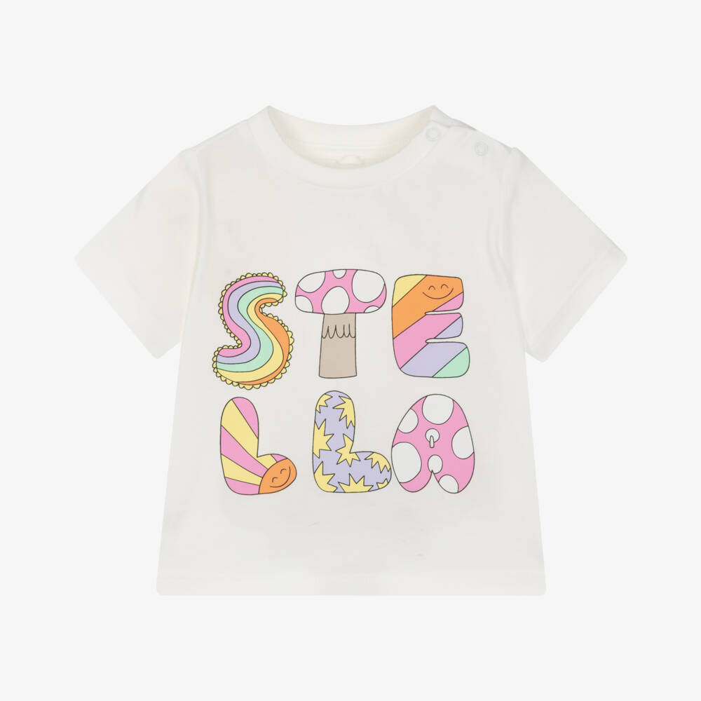 Stella McCartney Kids-Girls Soft Ivory Logo Tee | Childrensalon Outlet